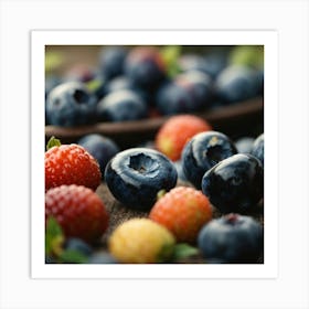 Blueberries And Raspberries Art Print