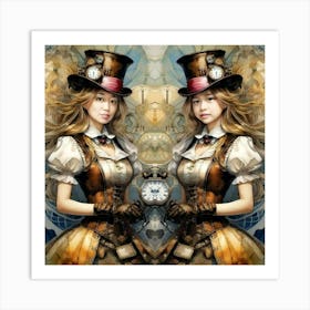 Joyful Steampunk Girls Art Print