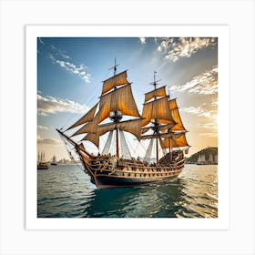 Sailing Ship At Sunset 1 Art Print