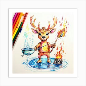 Deer Coloring Page Art Print