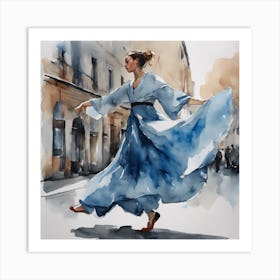 Dancer In Blue Dress Art Print