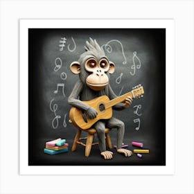 Monkey Playing Guitar Art Print