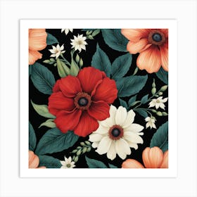 Red And White Flowers Art Print