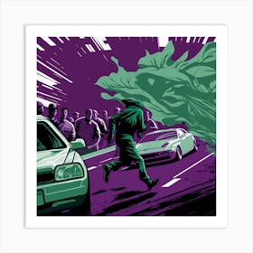 Man Running Away From A Car Art Print