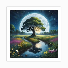 Tree In The Moonlight 1 Art Print