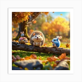 Hedgehogs In Autumn 1 Art Print