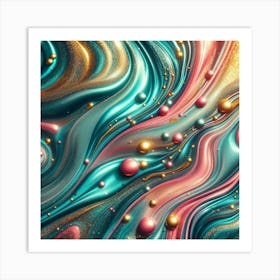 Shimmering, smooth water, as a flat lay, in turquoise, hot pink, and yellow colors. Art Print