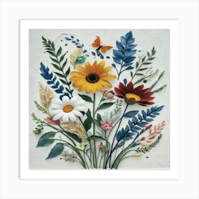 Flowers And Butterflies Art Print