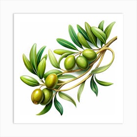 Olive Branch With Green Olives Art Print