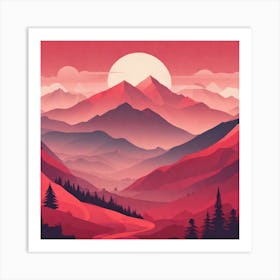 Misty mountains background in red tone 54 Art Print