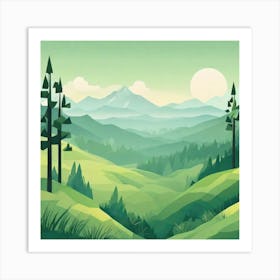 Misty mountains background in green tone 14 Art Print