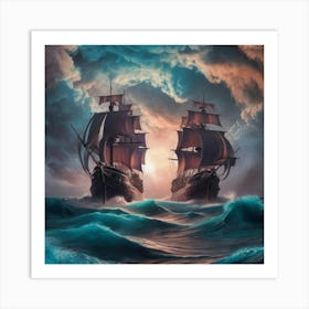 Two Ships In The Sea Art Print