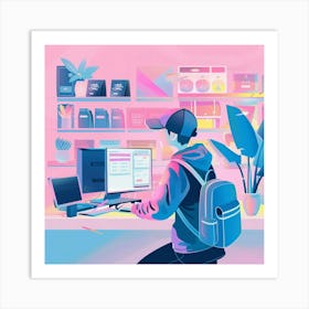 Office Worker Working At Computer Art Print