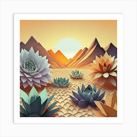 Firefly Beautiful Modern Abstract Succulent Landscape And Desert Flowers With A Cinematic Mountain V (15) Art Print