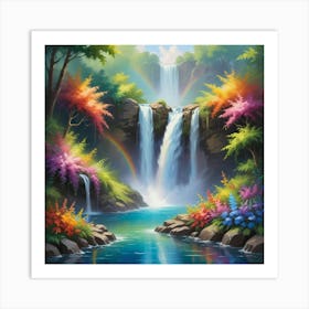 Rainbow Waterfall Paintings Art Print Art Print