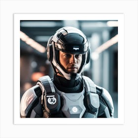 The Image Depicts A Stronger Futuristic Suit For Military With A Digital Music Streaming Display 8 Art Print