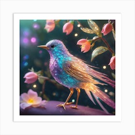 Fairy Bird With Flowers Art Print