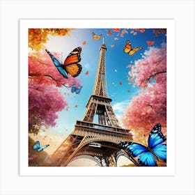 Paris Eiffel Tower With Butterflies 5 Art Print