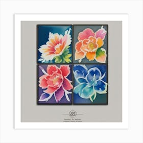 Four Watercolor Flowers Art Print