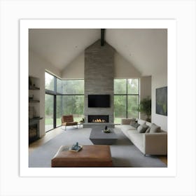 Modern Living Room With Fireplace 8 Art Print