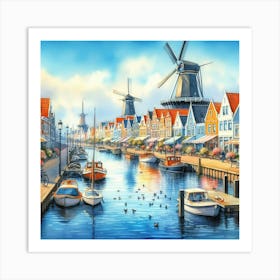 Windmills On The Canal 11 Art Print