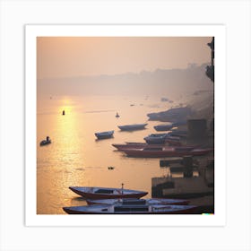 Sunrise On The Ganga River 1 Art Print