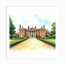 Watercolor Of The Chiswick House In London, Capturing Its Historic Charm And Beautiful Grounds Art Print