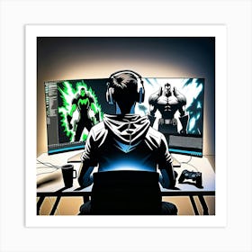 A Gamer Playing On The Computer Art Print