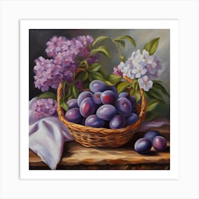 Plums In A Basket Art Print