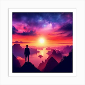 Man Standing On Top Of Mountain 3 Art Print