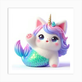 Fluffy 3D image of mermaid caticorn 14 Art Print