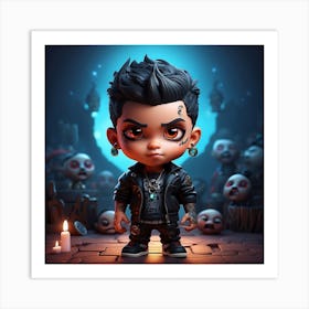 Boy In Front Of A Group Of Zombies Art Print