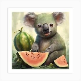 Koala Eating Watermelon 1 Art Print