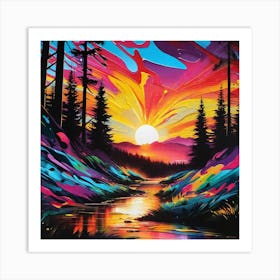 Sunset In The Woods 3 Art Print