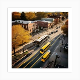 Transit Tracking School Journey Bus Stop Drone Route Dropped Community Day Small Wheel N Art Print