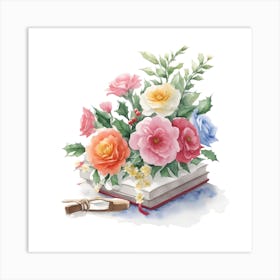 Watercolor Book With Flowers Art Print