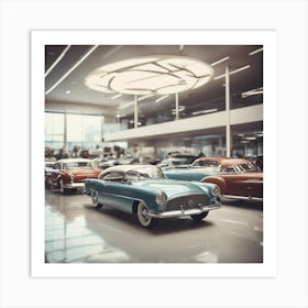 Old Cars In A Showroom Art Print