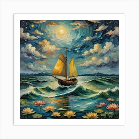 Sailboat At Night 2 Art Print