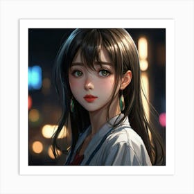 masterpiece, best quality, (Anime:1.4), anime illustration of a most beautiful face girl, sharp oval face contours, sagging eyes, slightly straight nose, nose to mouth distance, mouth to chin distance, beautiful collarbone, lighting, night, colorful lighting, glamorous, artstation hq ,8k ultra hd, fake detail, trending pixiv fanbox, acrylic palette knife 2 Art Print