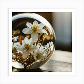 White Flowers In A Glass Ball 4 Art Print