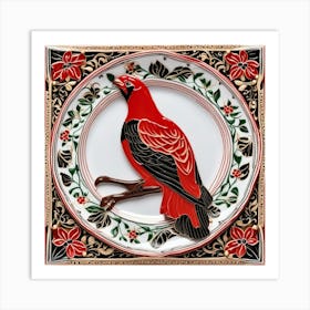 Plato Decorativo Con Un Ave Roja Y Negra Art Print