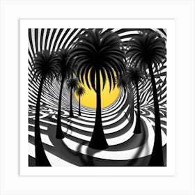 Black Palm Trees Are Arranged In A Twisting Spiraling Pattern Creating A Captivating 3d Optical Illusion Art Print