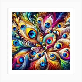 Colorful Peacock Feathers, Abstract 3 Art Print