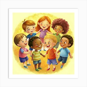 Diverse Children Holding Hands In A Circle Art Print