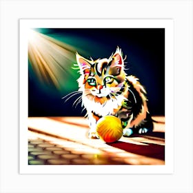 Cat Playing With A Ball Art Print