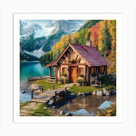 Cabin By The Lake Art Print