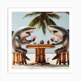 Card Sharks On The Beach Art Print