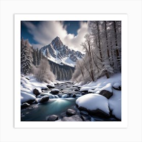 Snowy Mountain Stream Art Print