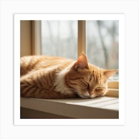 Cat Sleeping On Window Sill Art Print