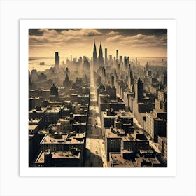 An Aerial View Of An Edward Hopper Style Photograph Of A City Skyline 2 Art Print